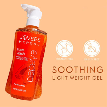 Jovees Herbal Papaya Face Wash For Glowing and Clear Skin with Papaya & Bilberry fruit Ext | Gentle Cleanser For Brightens Skin, Removes Pigmentation & Dark Spots | Suitable For All Skin Types - 300ml